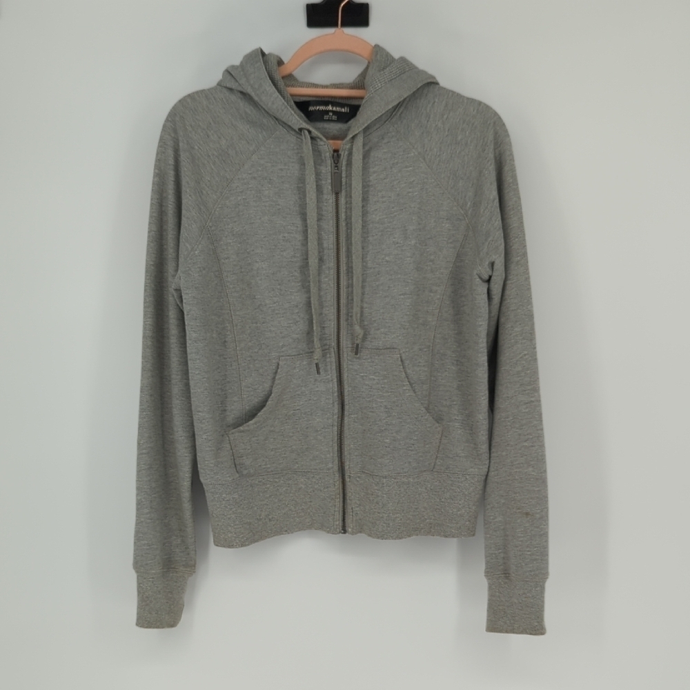 01121 Norma Kamali Full Zip Hoodie Sweatshirt Gray Size Large athletic sporty